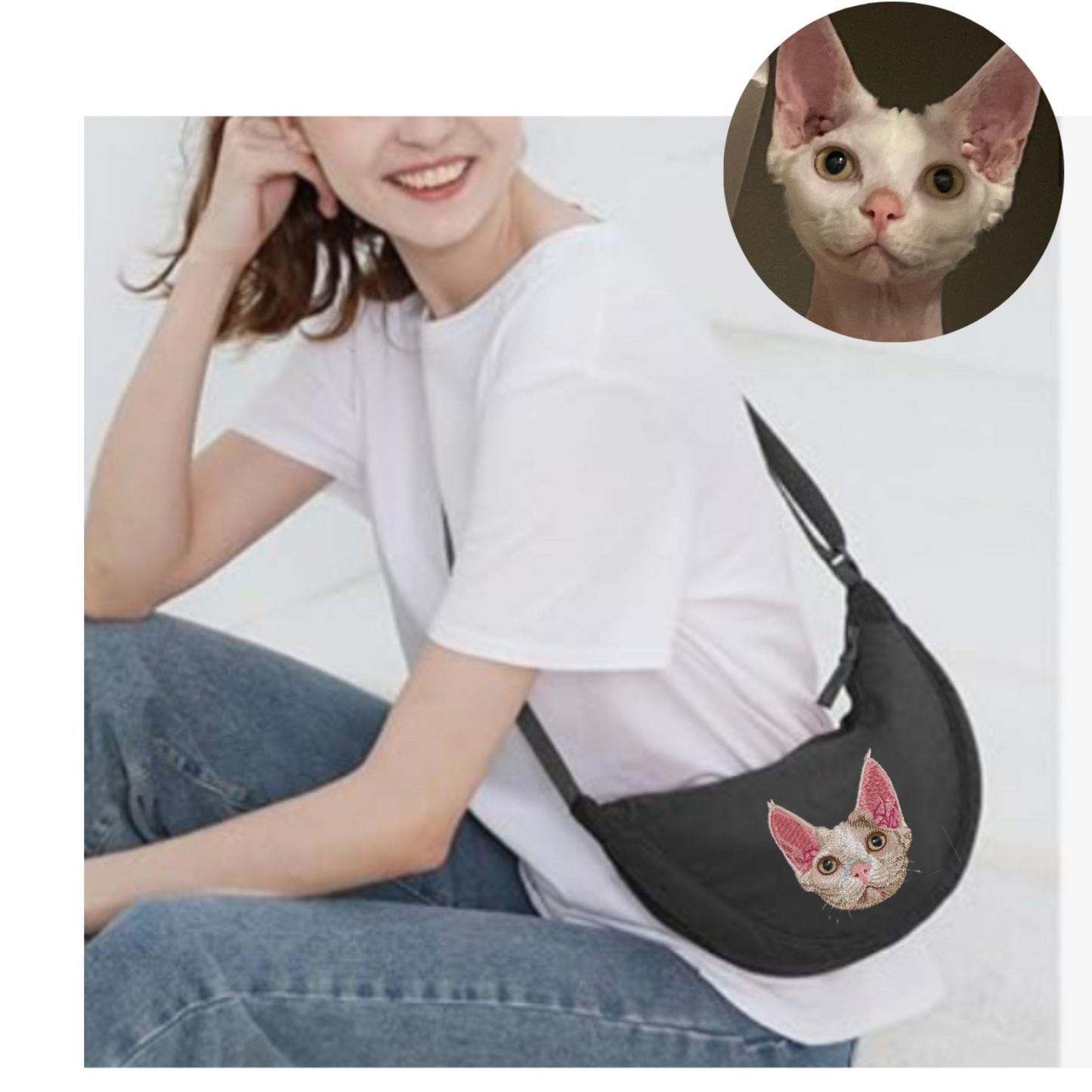 Sac Banane Croisé en Nylon Brodé – Portrait Personnalisé de Votre Animal