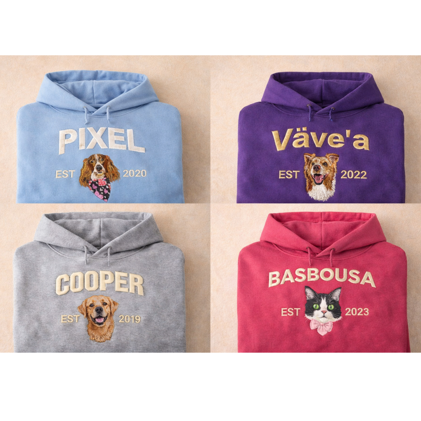 Custom Embroidered Pet Hoodie – Name + EST Year + Pet Portrait