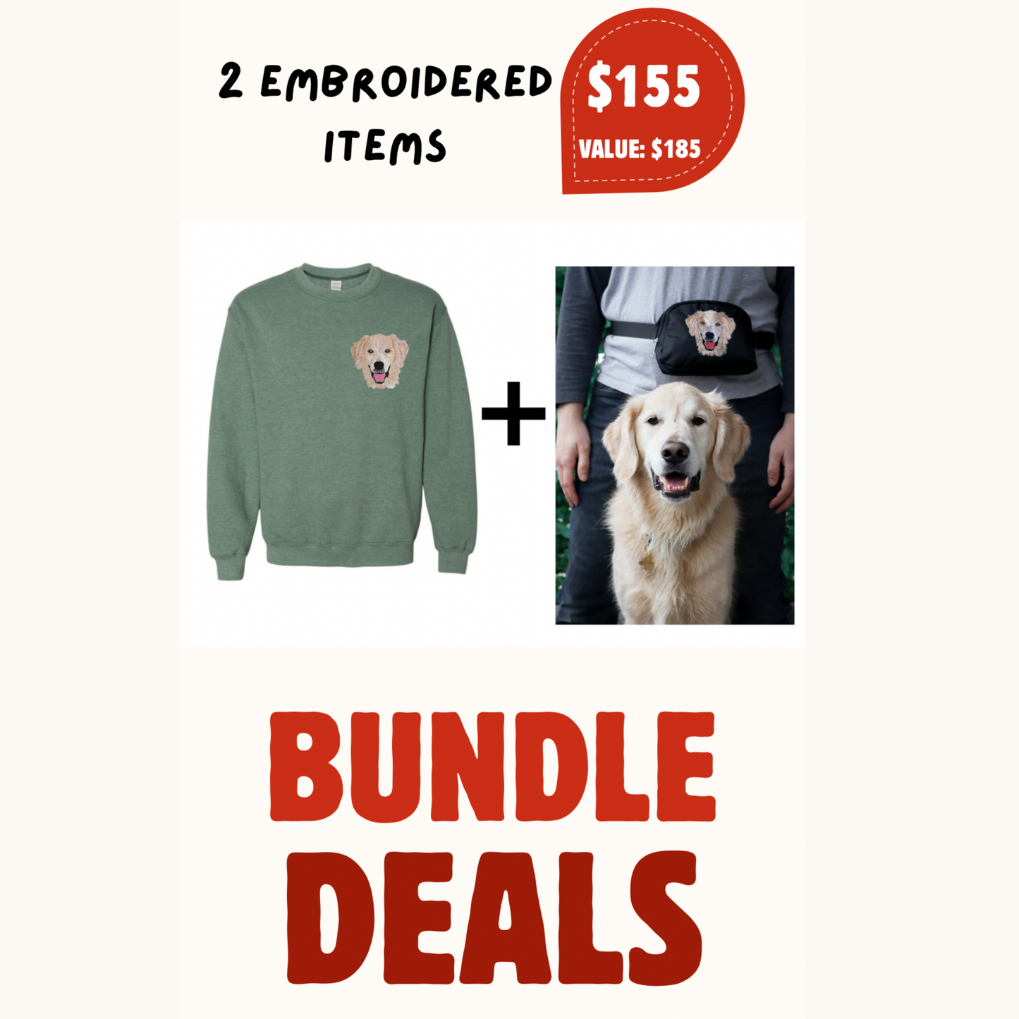 Embroidered Bundle Gift – Custom Crewneck + Belt Bag with Your Pet’s Face