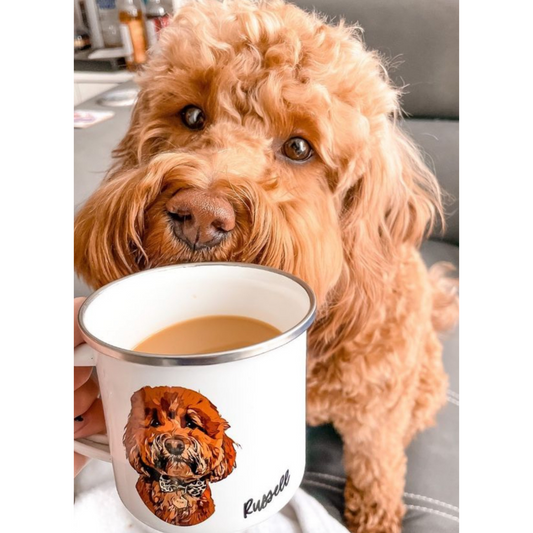 Tasse style feu de camp personnalisée – Avec le visage et le nom de votre animal