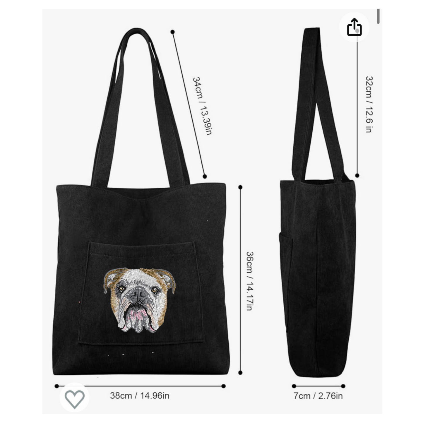 Sac Fourre-Tout Personnalisé en Velours Côtelé – Portrait Brodé de Votre Animal