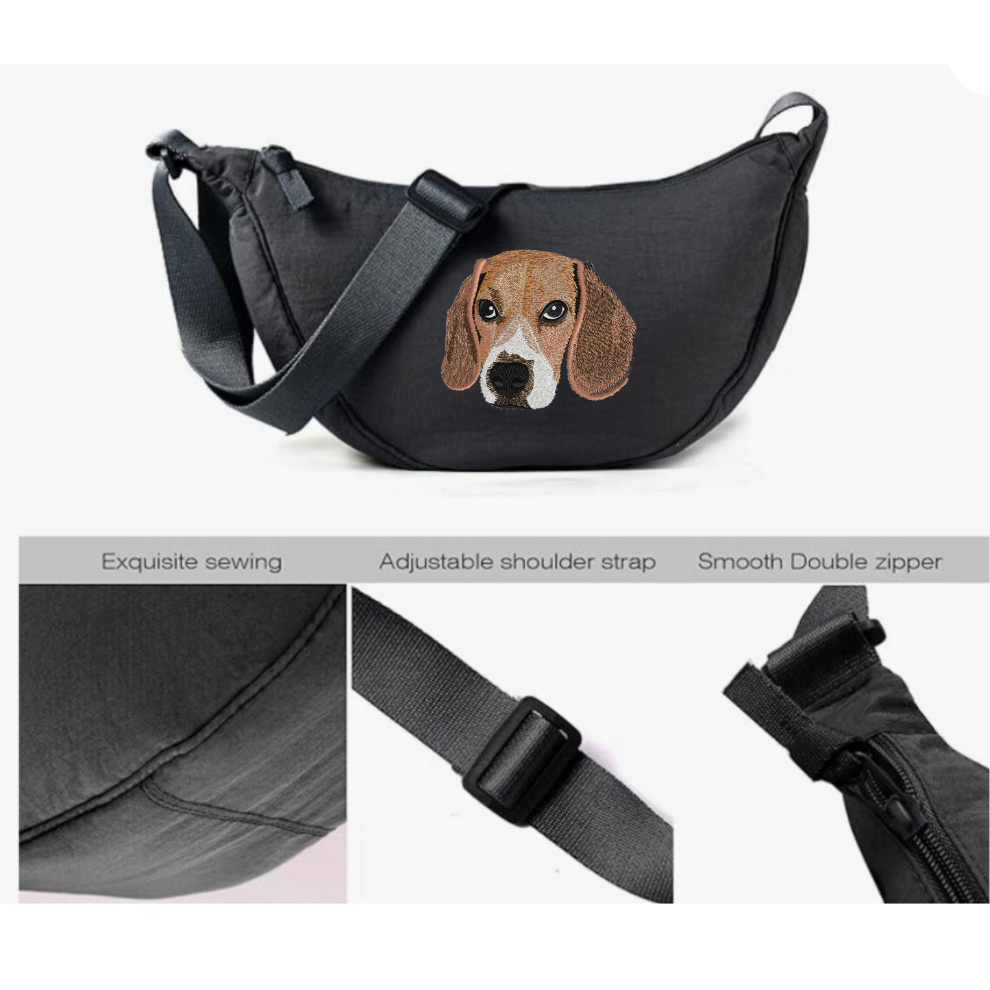 Sac Banane Croisé en Nylon Brodé – Portrait Personnalisé de Votre Animal