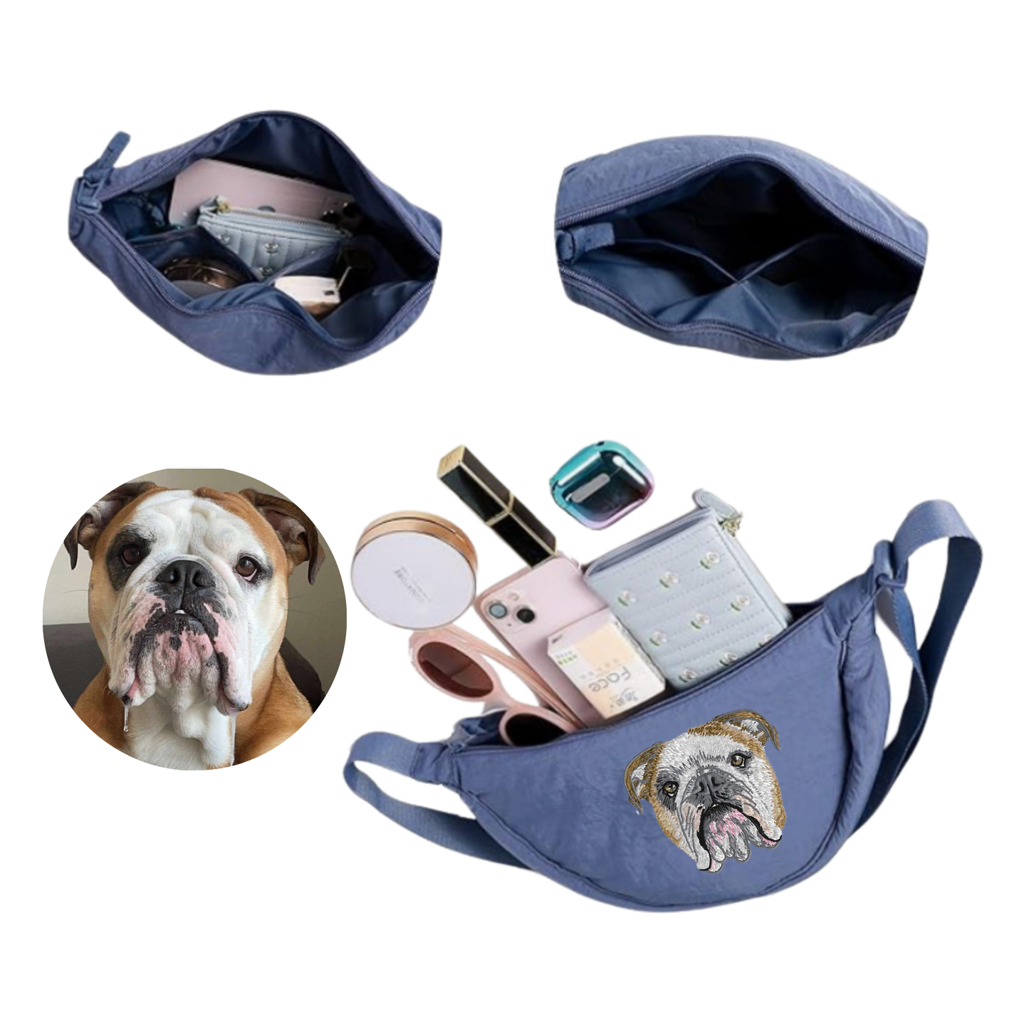 Sac Banane Croisé en Nylon Brodé – Portrait Personnalisé de Votre Animal