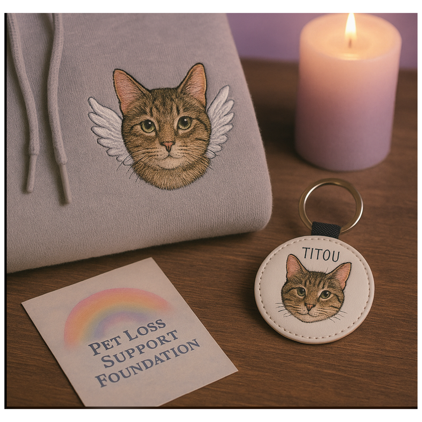 Pet Memorial Embroidered Hoodie – Custom Pet Portrait with Angel Wings