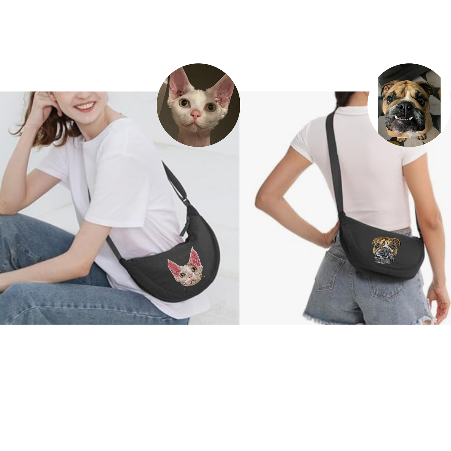 Sac Banane Croisé en Nylon Brodé – Portrait Personnalisé de Votre Animal