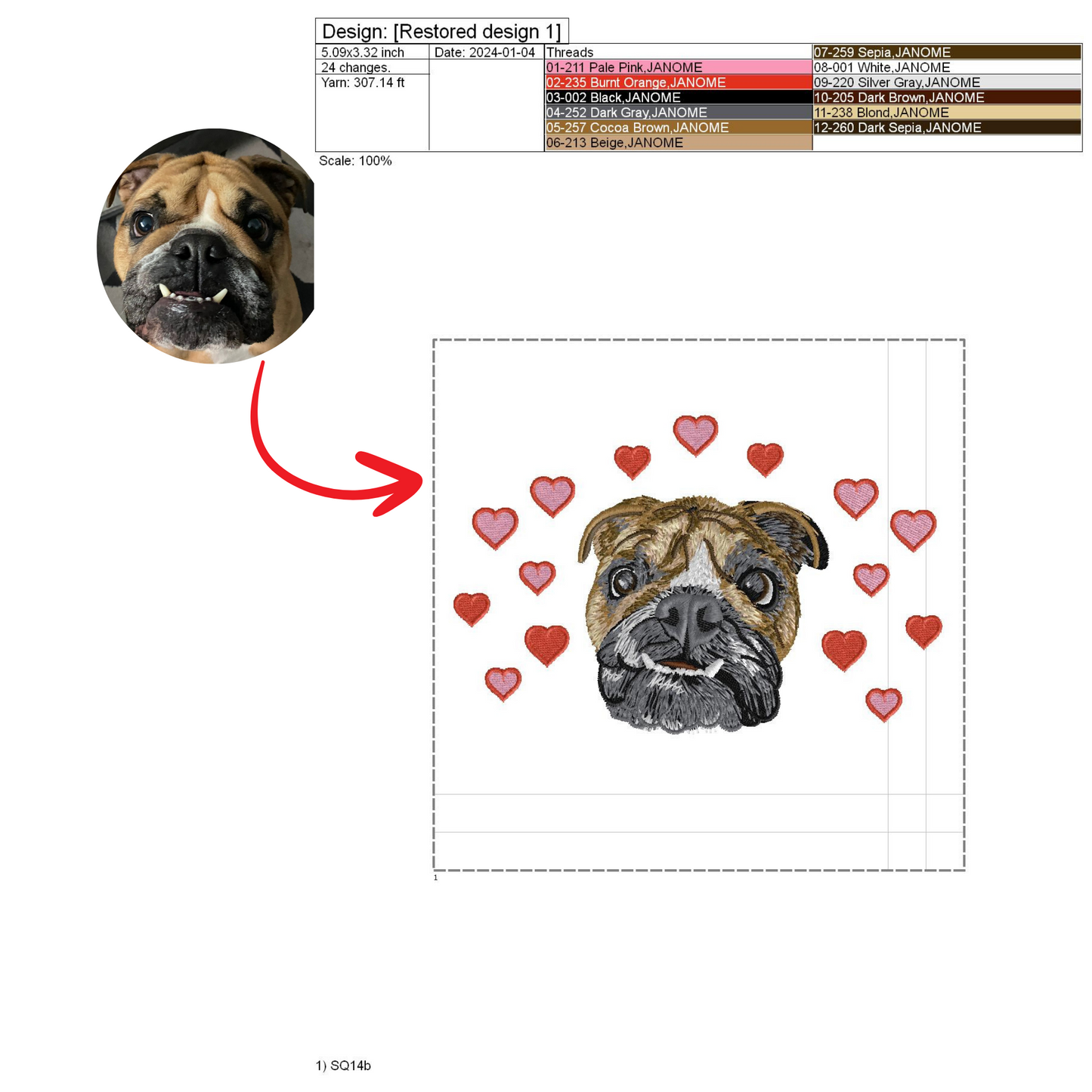 Custom Embroidered Crewneck with Pet Portrait & Hearts – Personalized Gift for Pet Lovers