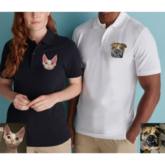 Polo Piqué Personnalisé pour Adultes – Brodé avec le Visage de Votre Animal
