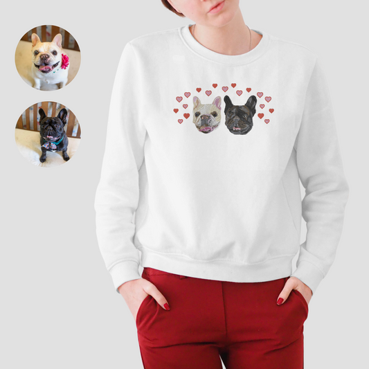 Crewneck Brodé Personnalisé – Portrait de votre Animal avec Cœurs