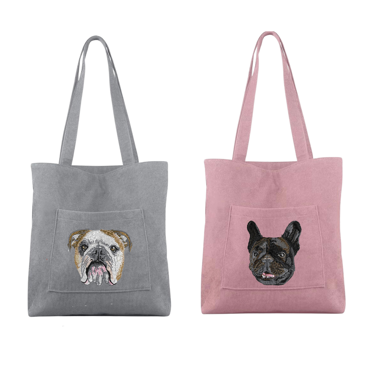 Sac Fourre-Tout Personnalisé en Velours Côtelé – Portrait Brodé de Votre Animal