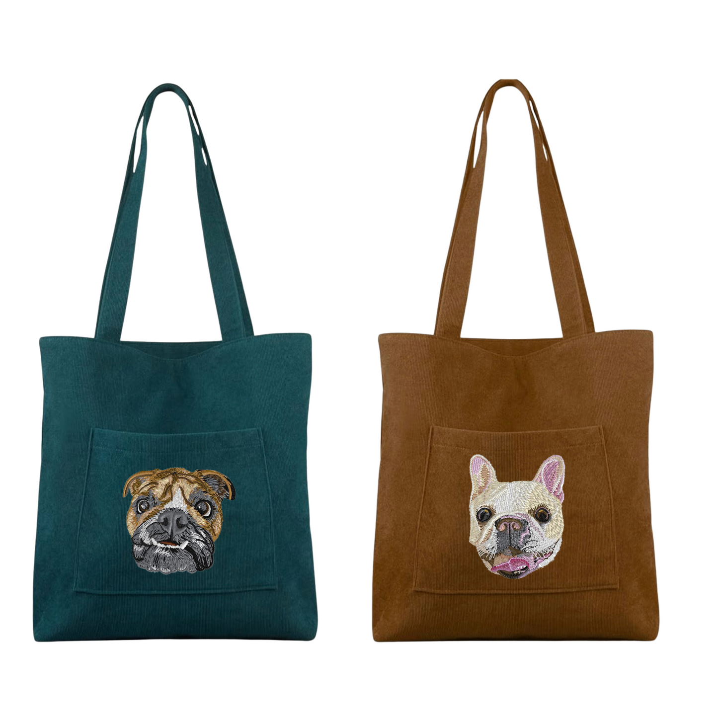 Sac Fourre-Tout Personnalisé en Velours Côtelé – Portrait Brodé de Votre Animal