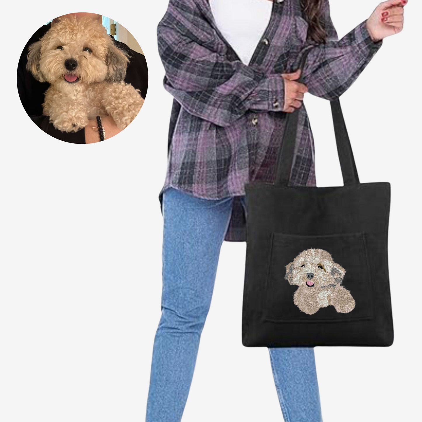 Sac Fourre-Tout Personnalisé en Velours Côtelé – Portrait Brodé de Votre Animal