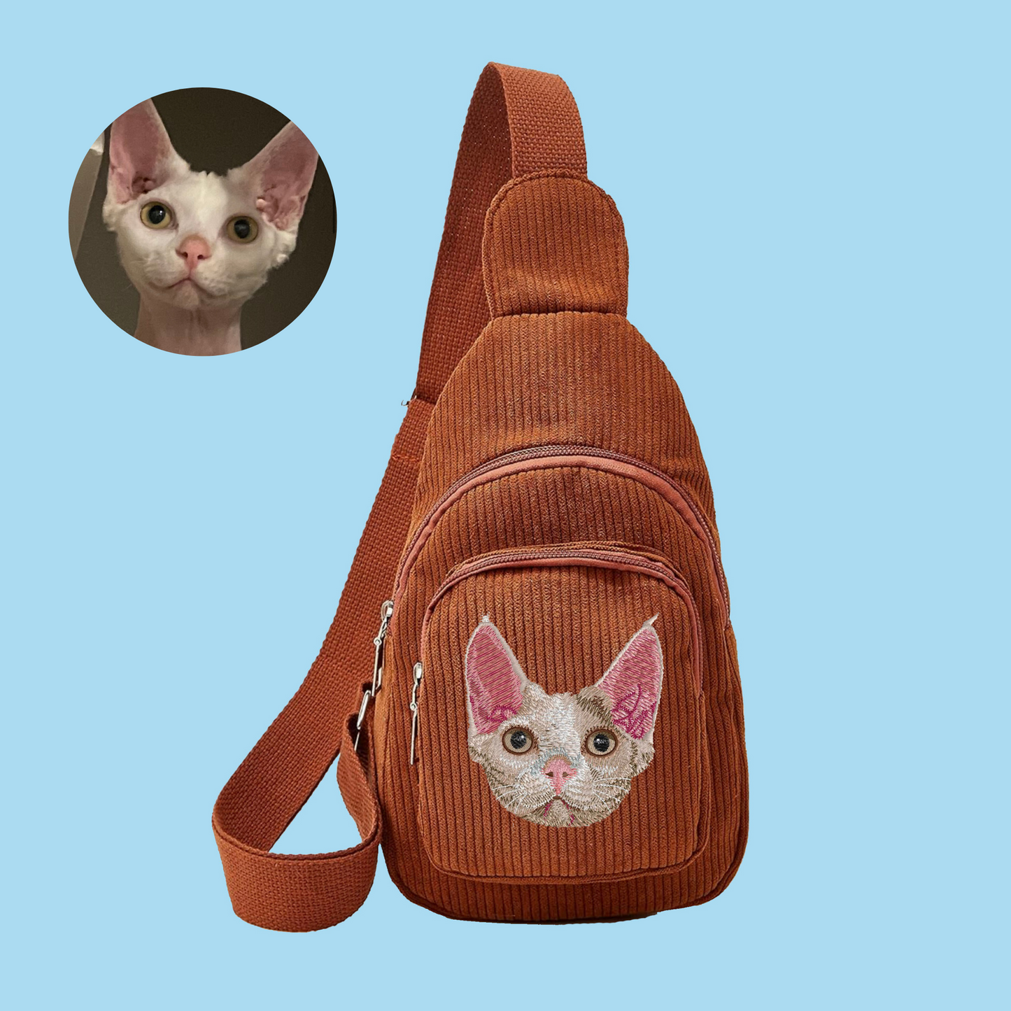 Embroidered Pet Portrait Corduroy Cross Bag