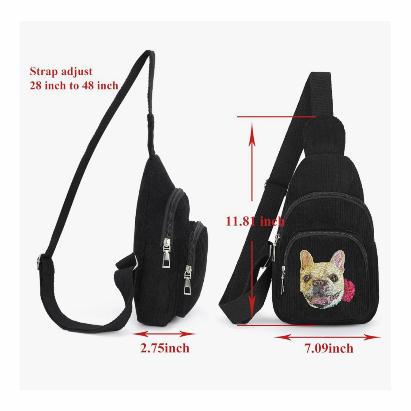 Embroidered Pet Portrait Corduroy Cross Bag