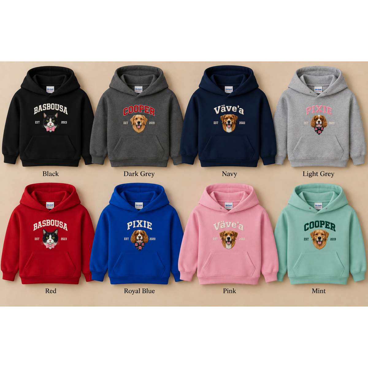 Kids Custom Embroidered Pet Hoodie – Name, Year & Portrait