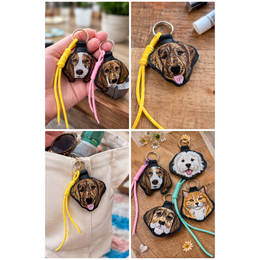 Custom Pet Embroidered Charm Keychain – Vegan Leather (2.5”)