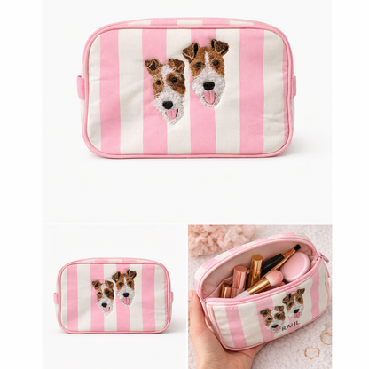 Personalized Pet Portrait Embroidered Makeup Bag – Striped Cosmetic Pouch