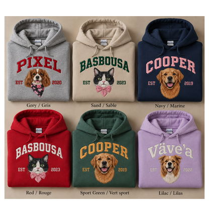 Custom Embroidered Pet Hoodie – Name, Year & Portrait