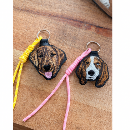 Custom Pet Embroidered Charm Keychain – Vegan Leather (2.5”)
