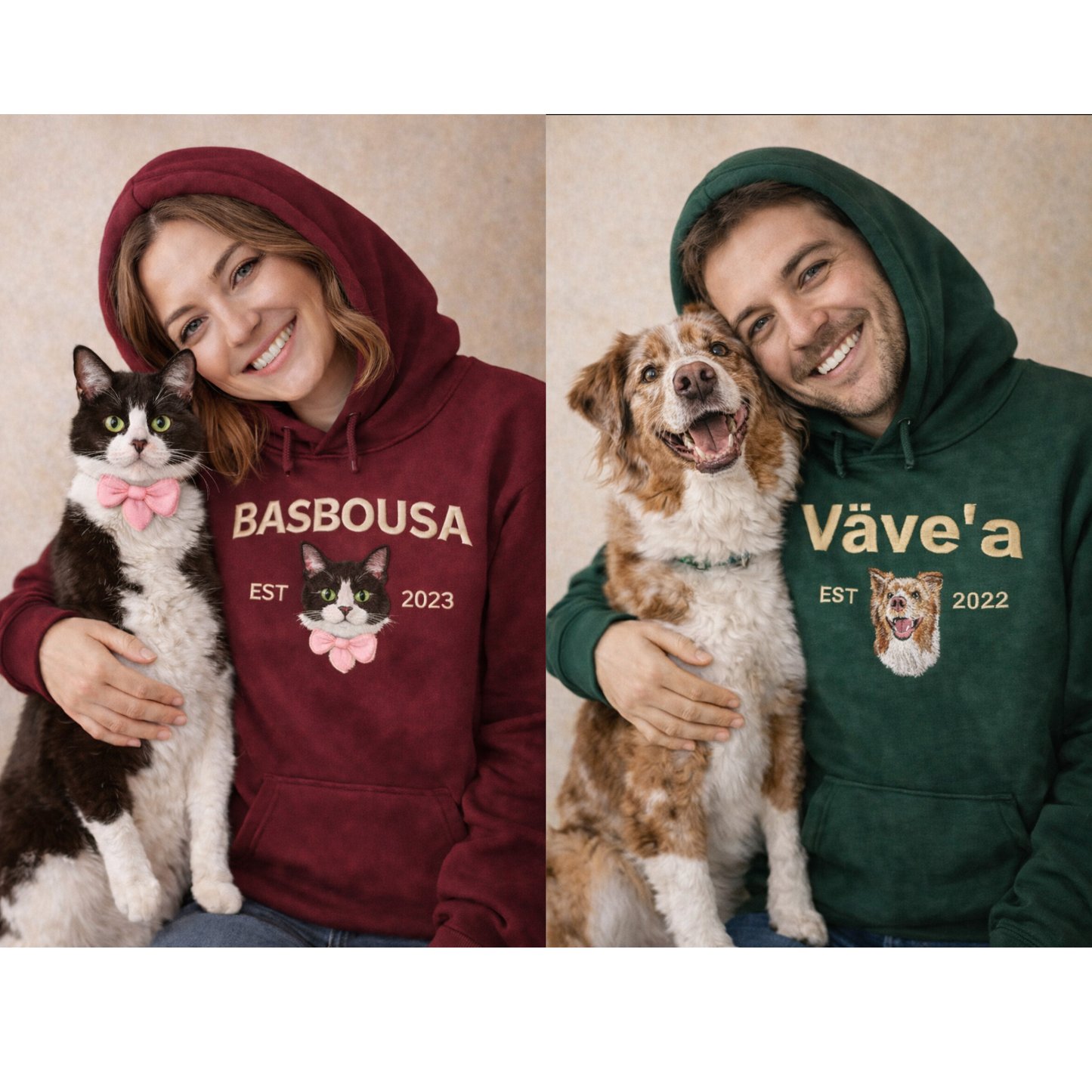 Custom Embroidered Pet Hoodie – Name + EST Year + Pet Portrait