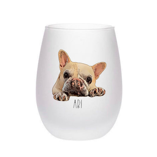 Verre à vin givré avec le visage de votre animal de compagnie