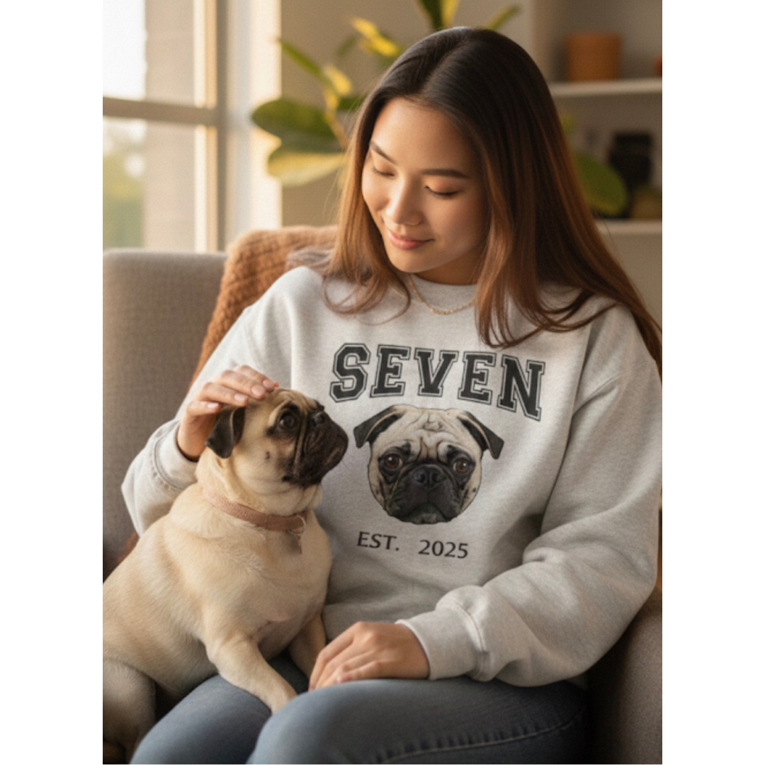 Custom Printed Pet Portrait Crewneck – Name & Birth Year