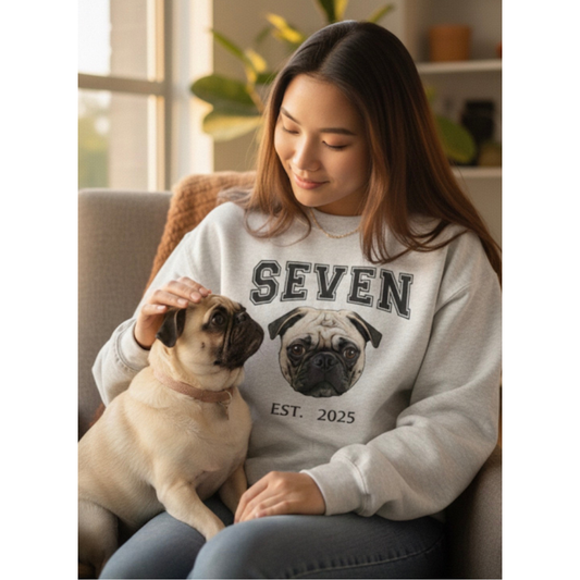 Custom Printed Pet Portrait Crewneck – Name & Birth Year