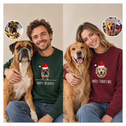 Custom Christmas Pet Portrait Crewneck – Personalized Printed Sweatshirt