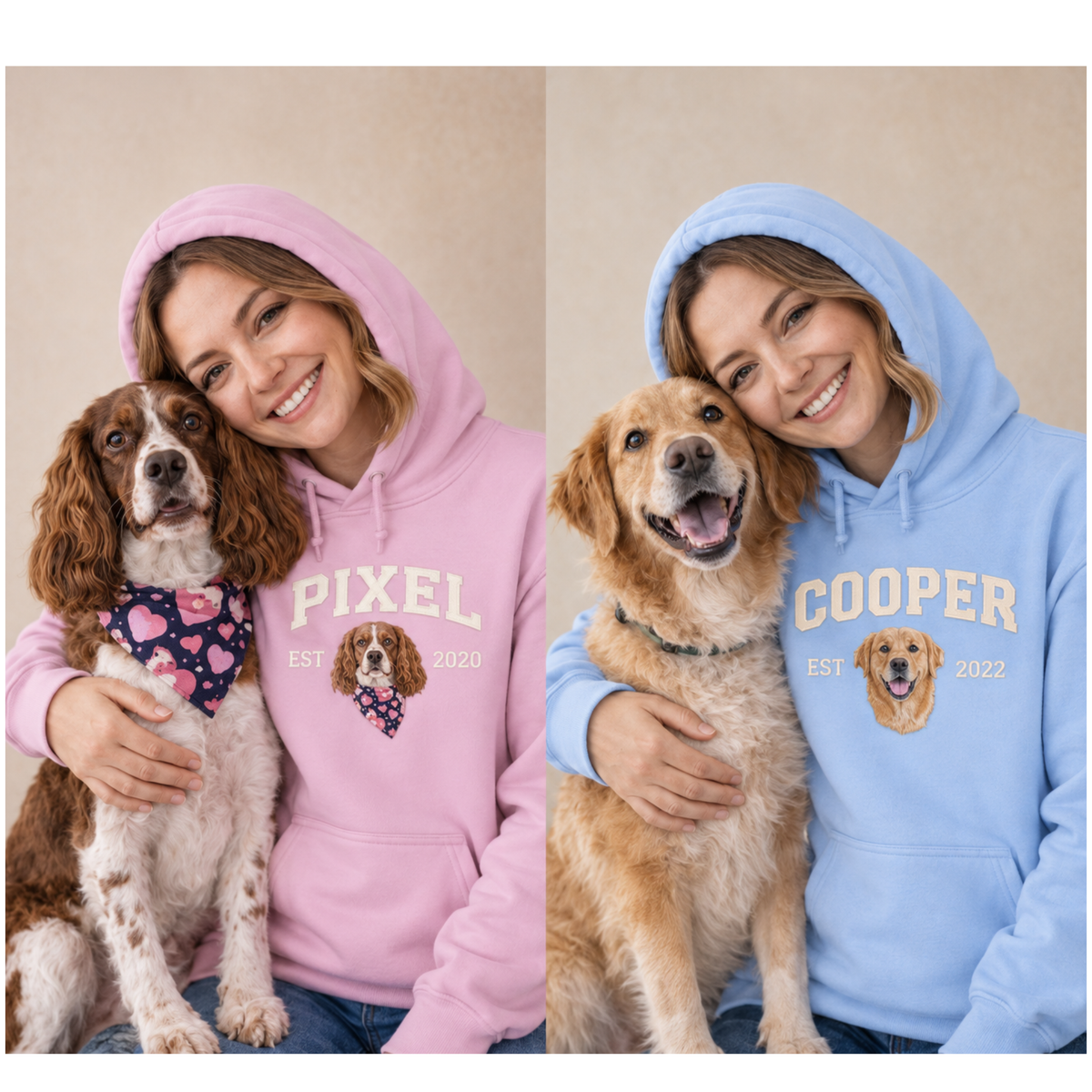 Custom Embroidered Pet Hoodie – Name, Year & Portrait