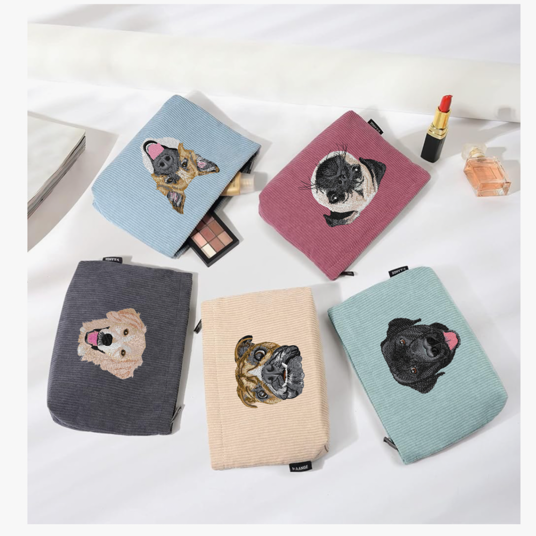 Custom Embroidered Pet Portrait Makeup Bag