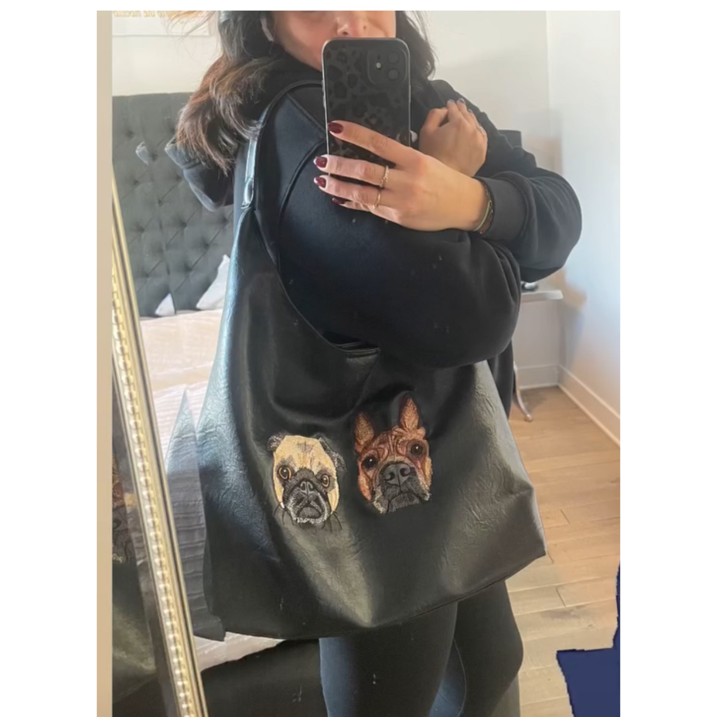 Sac en cuir vegan avec portrait d'animal brodé