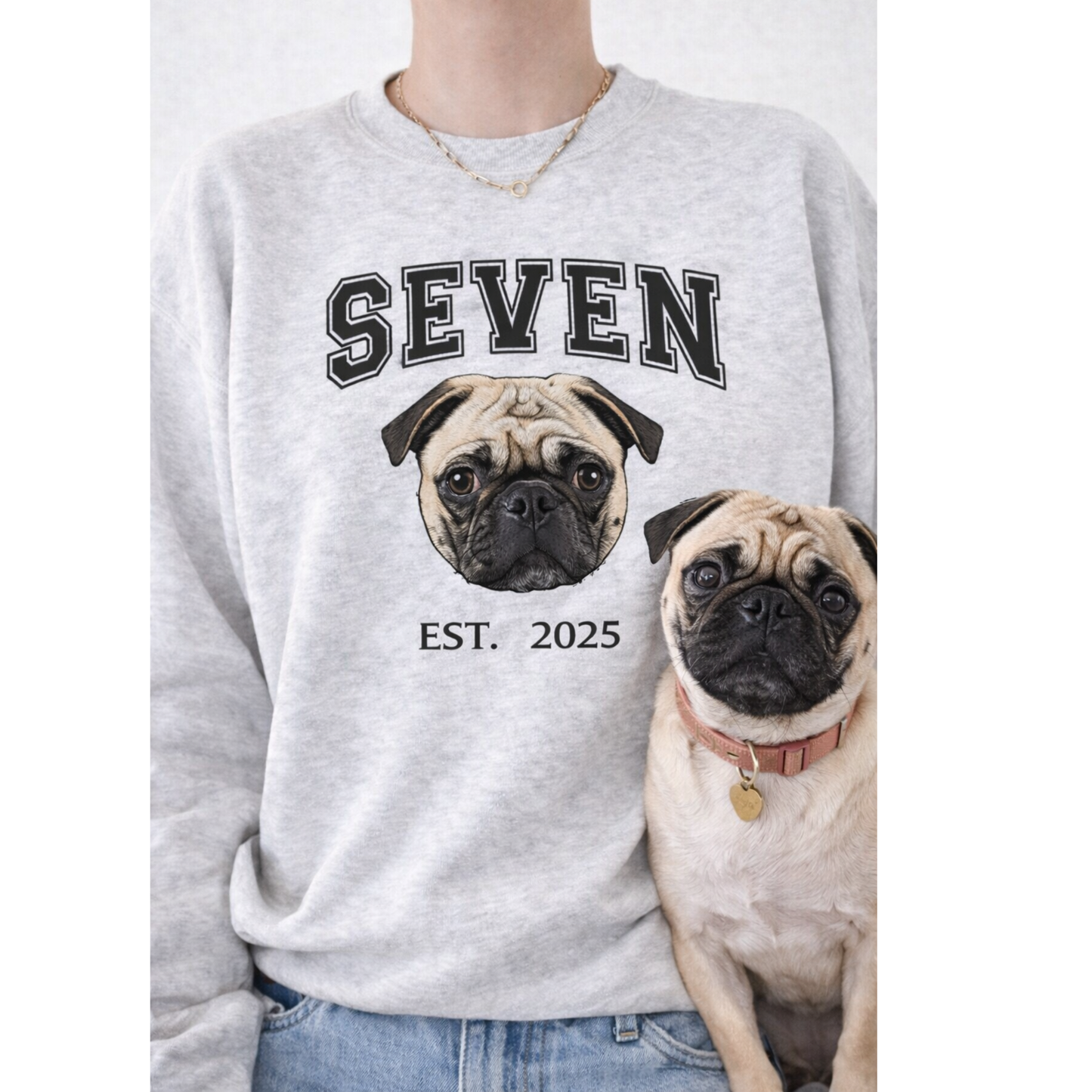 Custom Printed Pet Portrait Crewneck – Name & Birth Year