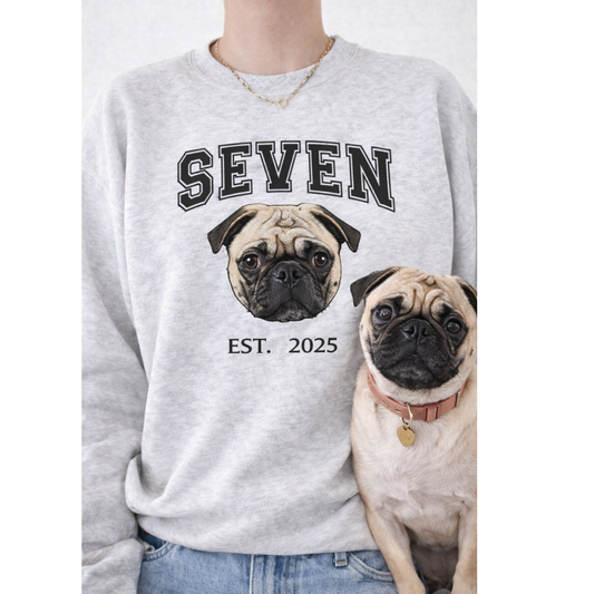 Custom Printed Pet Portrait Crewneck – Name & Birth Year