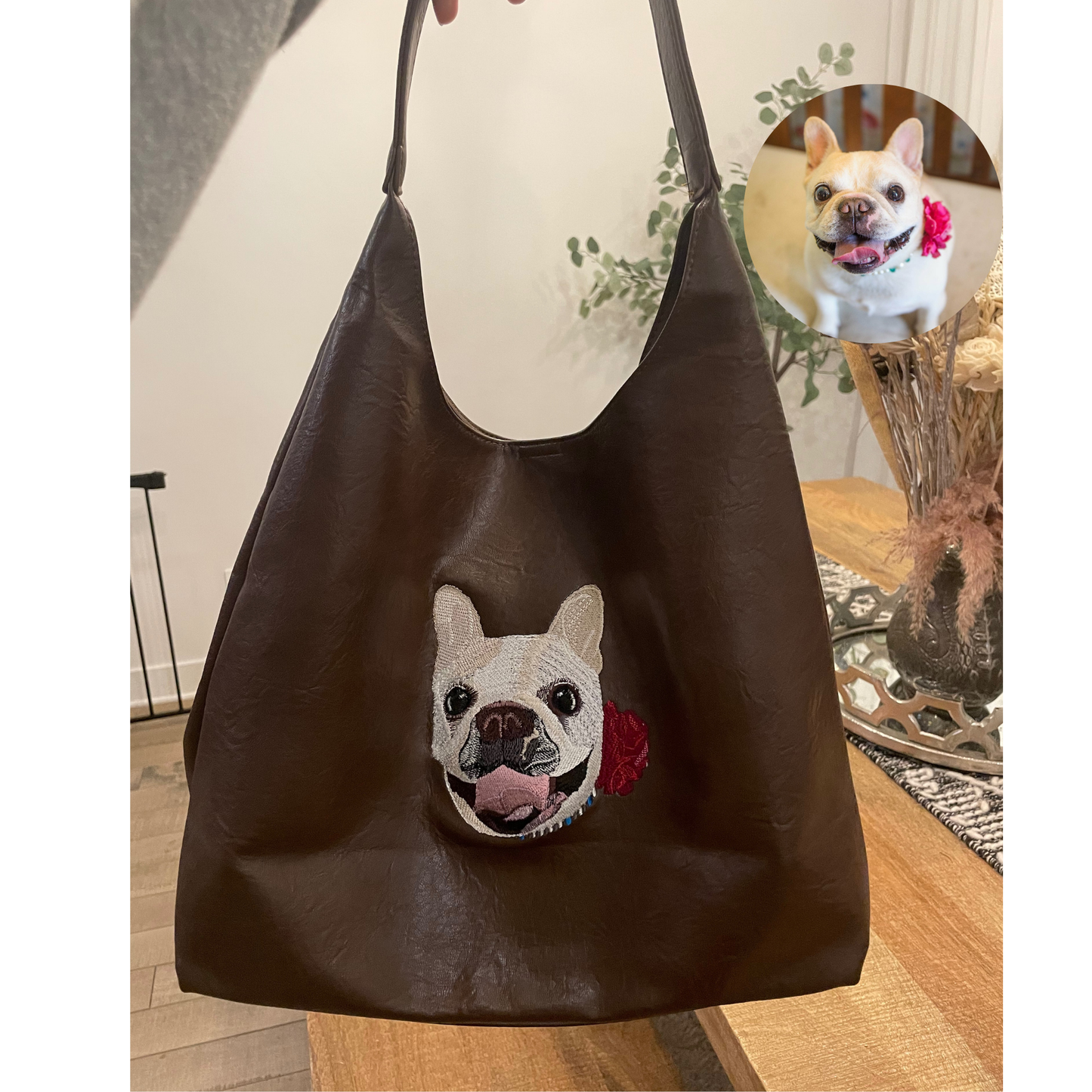 Sac en cuir vegan avec portrait d'animal brodé