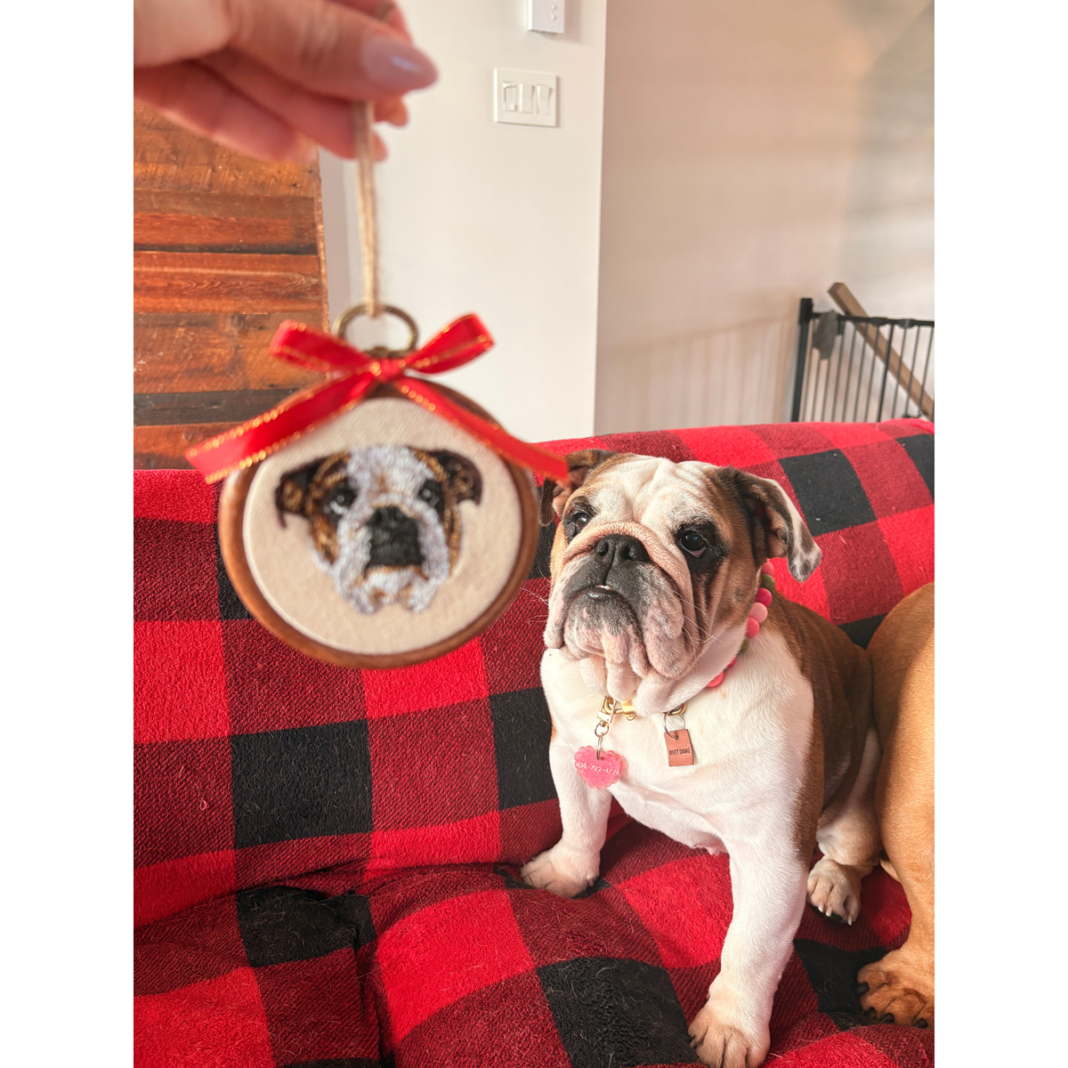 Ornement de Noël personnalisé avec portrait brodé de votre animal