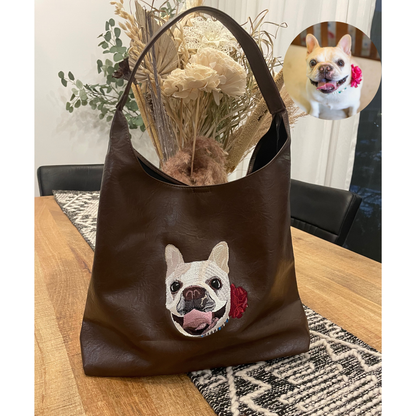 Sac en cuir vegan avec portrait d'animal brodé