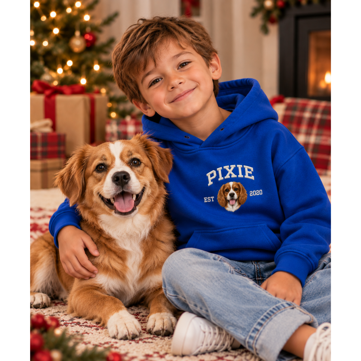 Kids Custom Embroidered Pet Hoodie – Name, Year & Portrait