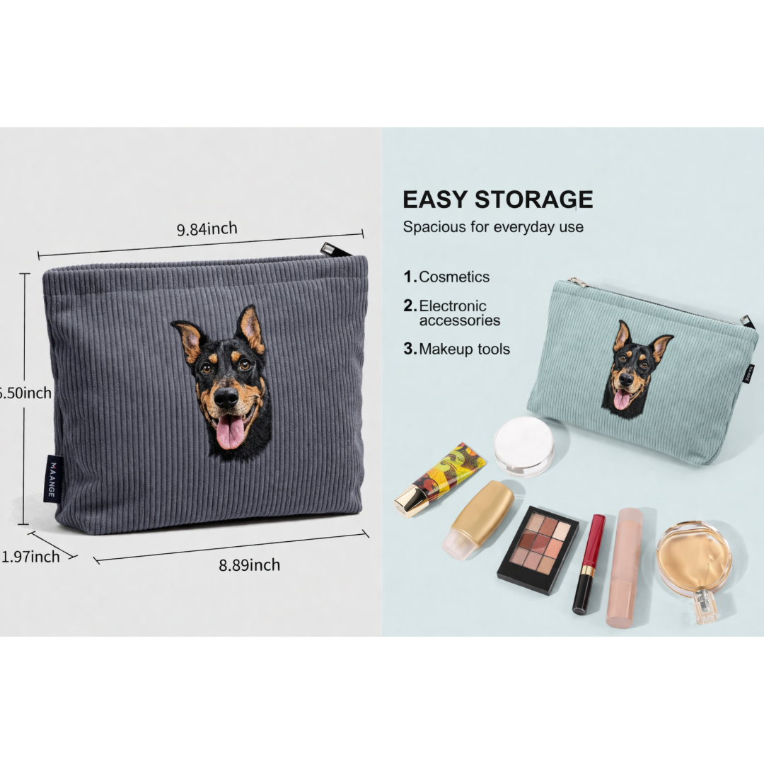Custom Embroidered Pet Portrait Makeup Bag