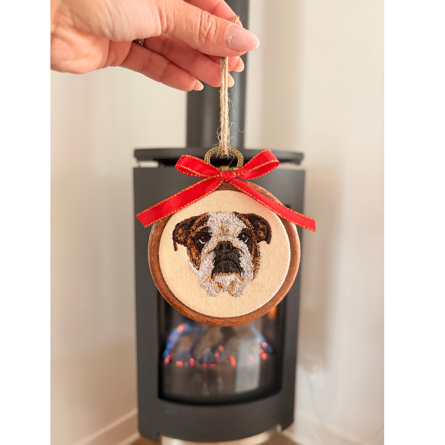 Ornement de Noël personnalisé avec portrait brodé de votre animal
