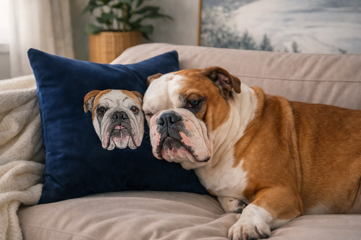 Custom Embroidered Pet Portrait – Velvet Pillow Cover