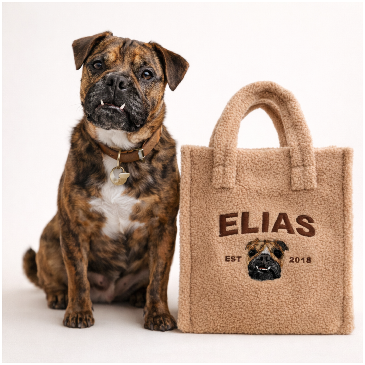 Sac fourre-tout Sherpa personnalisé – Portrait d'animal de compagnie brodé sur mesure