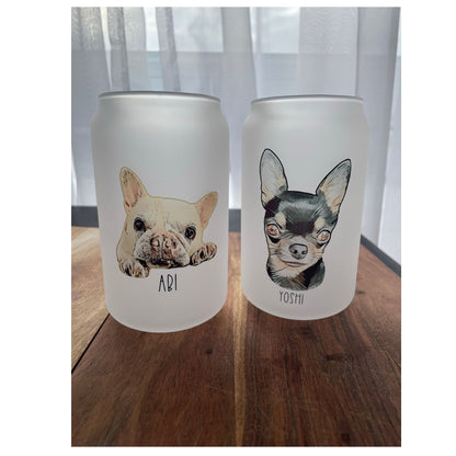 Frosted Can Glass- 13oz with your Pet Face-only glass