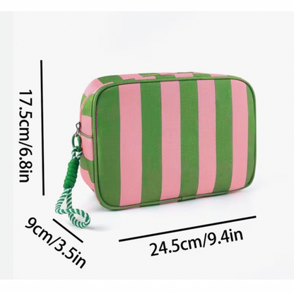 Personalized Pet Portrait Embroidered Makeup Bag – Striped Cosmetic Pouch