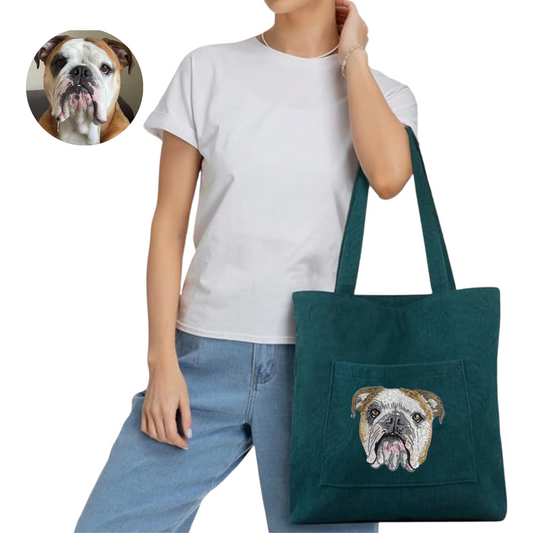 Embroidered Pet Portrait Corduroy Bag