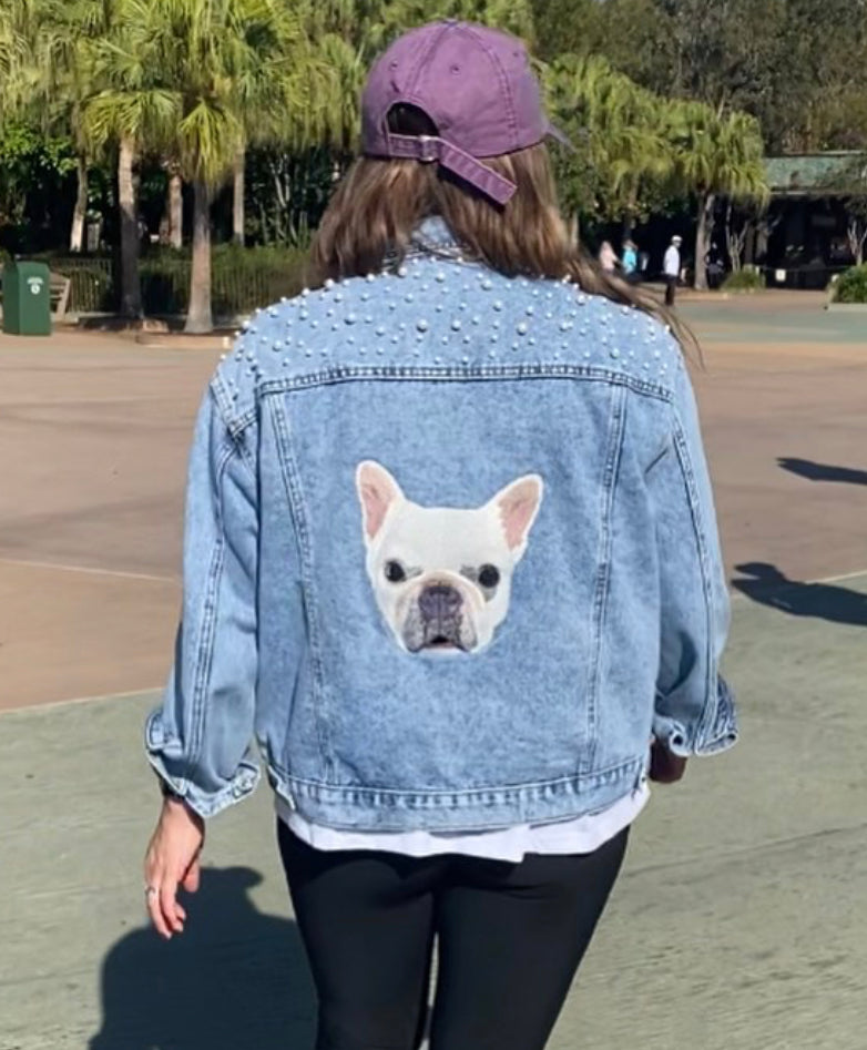 Custom Embroidered Denim Jacket with Pearls